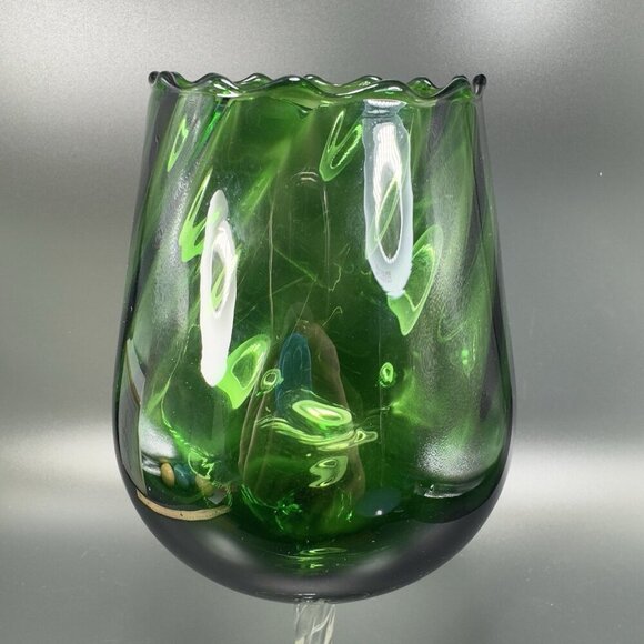 Italian Art Glass Tall Emerald Green Sniffer Candle Holder Votive Compote Italy - Picture 11 of 12